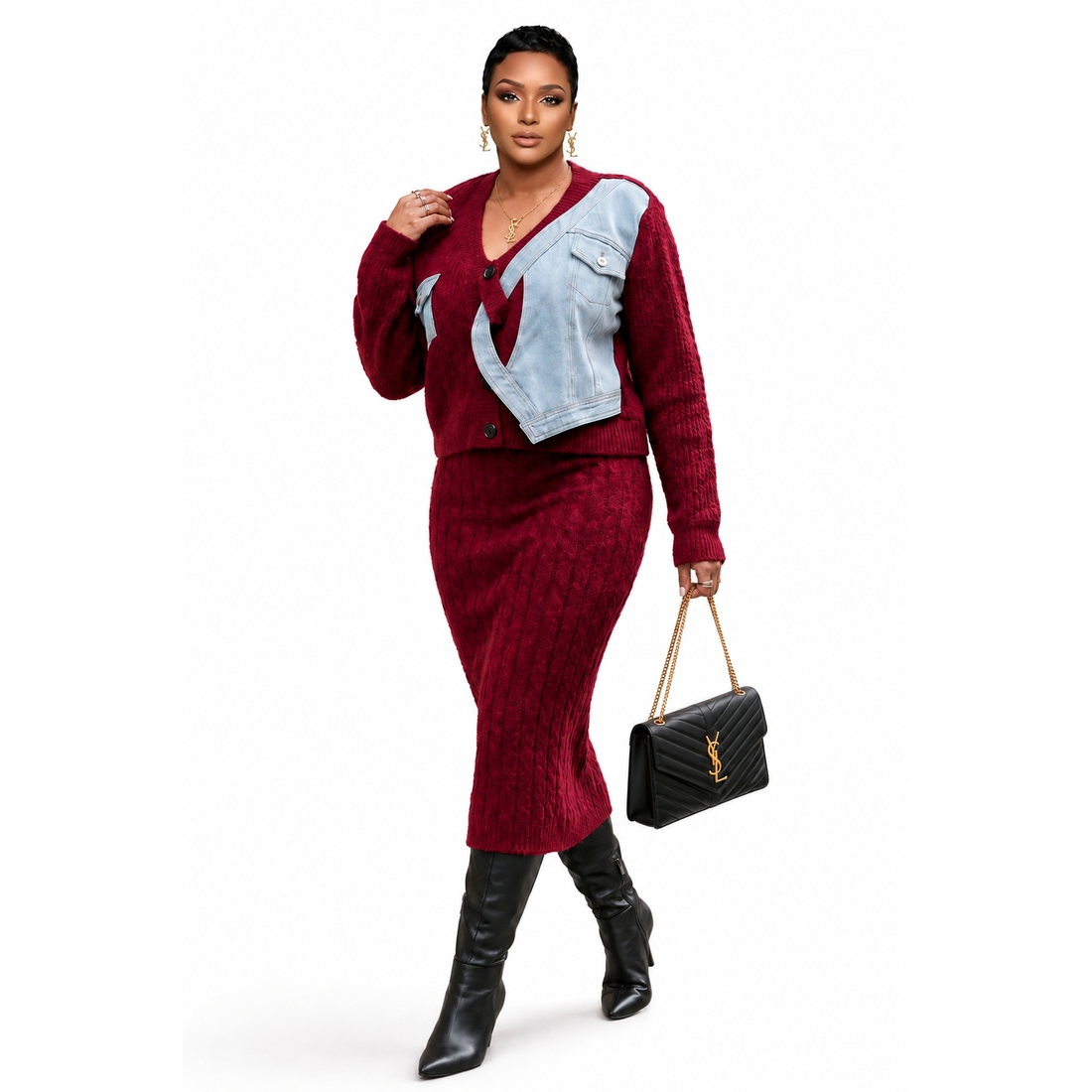 White Smoke Sassy Skirt Set (Burgundy)