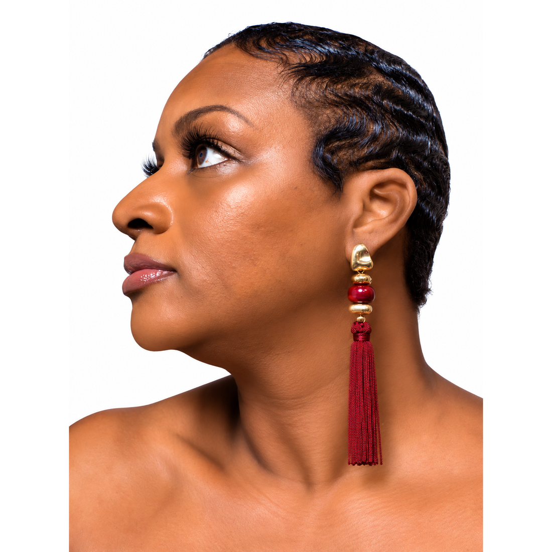 White Smoke Tassel Earring ( Burgundy)